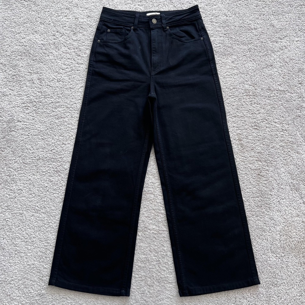 Sezane Denim Wide Leg Jeans Womens 36 Black High Rise Stretch Five Pocket